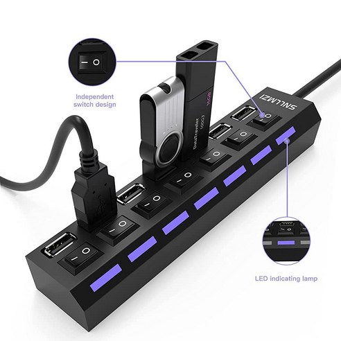 USB 허브 7 포트 2.0 허브 LED 휴대용 고속 아이맥 프로 맥북 에어 맥 미니/프로 서피스 PC 및 노트북과 호환.