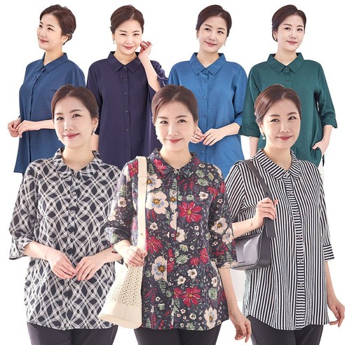 우일인견 여성용 인견 컬러 패턴 오픈 셔츠 7부 블라우스 L XL 2XL