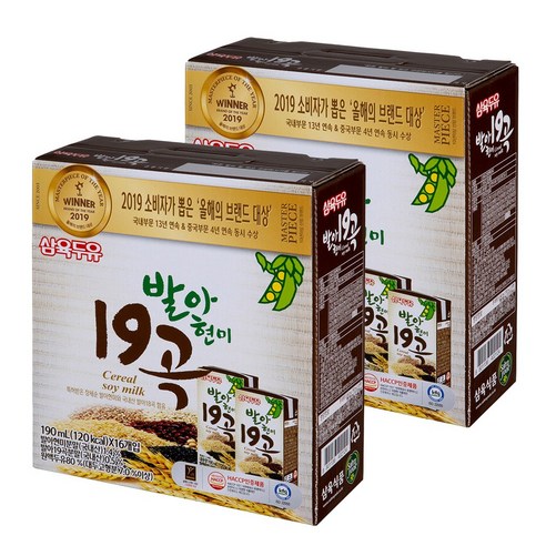 삼육두유 발아현미 19곡 두유, 190ml, 32개