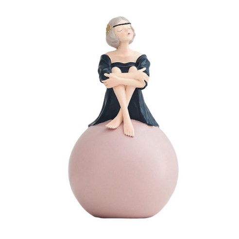 WJSHOP 달 입상 수지 요정 동상 홈 오피스 장식에 북유럽 소녀, {"수건소재":"수지"}, 그레이 핑크