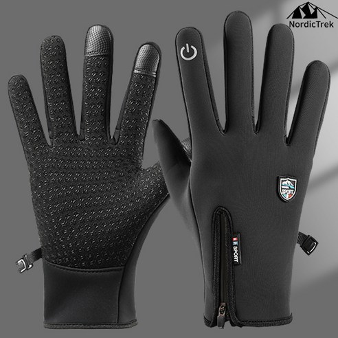 NordicTrek 스포츠 아웃도어 지퍼기능 듀얼방수 방한 등산 아웃도어 고밀도폴리아미드 장갑, 블랙(BLACK), 1개