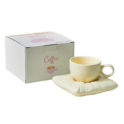 북유럽 codex 세라믹 컵 베개 모양 커피잔 밀크티 컵, 노란색, 201-300ml