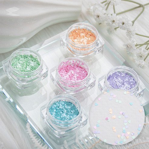 네일은재료빨 초미니 1mm 쪼꼬미 글리터, 1개, 파스텔 쪼꼬미 하트 글리터 5종세트