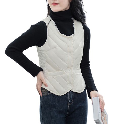 여성 패딩조끼 경량 슬림핏 포켓 레이스 퀼팅 베스트 Women''s Vest