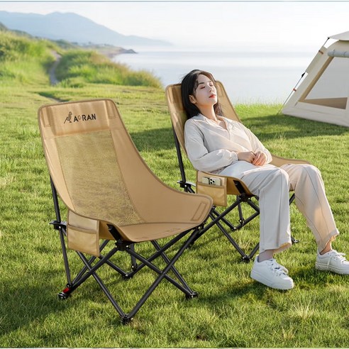 AORAN 1+1 각도조절 경량 접이식 캠핑 의자 세트, 2개, 카키 두 배의 통기