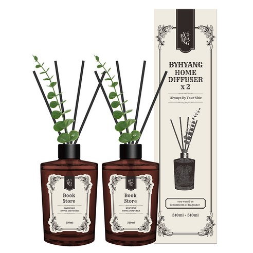 바이향 대용량 홈 디퓨져, 2개, 510ml, 북스토어
