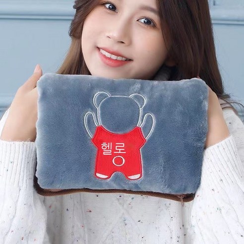 온수봉지 충전식 방지 온수봉지 난방 벨벳 지퍼 전기난방 핸드백 이미 물을 주입하여 바구니 취향 지퍼 물봉지(무 커버) + 방지 클립 충전, 뒷모습곰 네이비+폭발 방지 클립