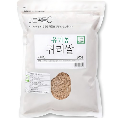 바른곡물 국내산 유기농 귀리 쌀, 800g, 1개