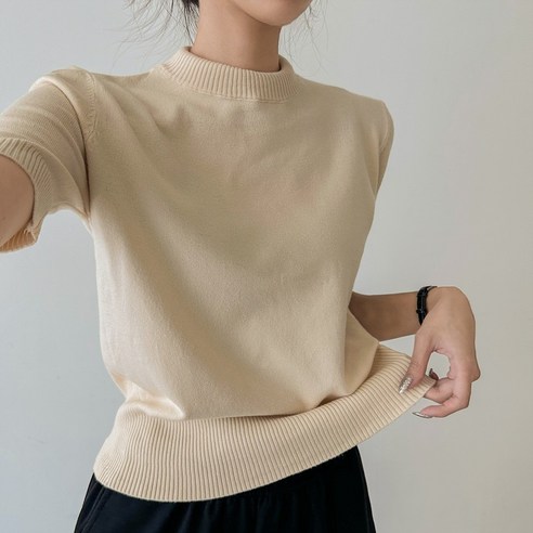 [고퀄!/1+1할인] 사계절 내내 쫀쫀 레이온 스판 반목 폴라 반팔 이너 니트 티셔츠 6col 반팔목폴라
