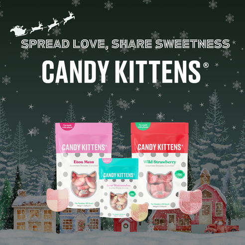 [스웨디시 젤리] CandyKittens 캔디키튼스 비건 젤리 선물 3종 A세트 사우어워터멜론(54g) 와일드스트로베리(140g) 이튼메스(140g)