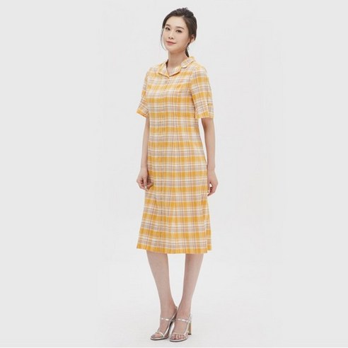 크로커다일레이디 체크 카라 반팔 원피스_CLAMOP112