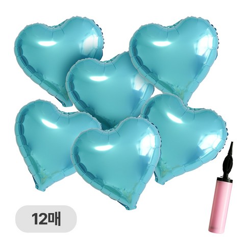 디어플레이스 하트 은박 풍선 세트 35cm, 라이트블루, 12매
