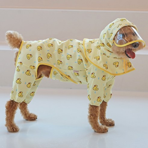 강아지 퐁당퐁당 올인원 우비 레인코트 비옷, 옐로우