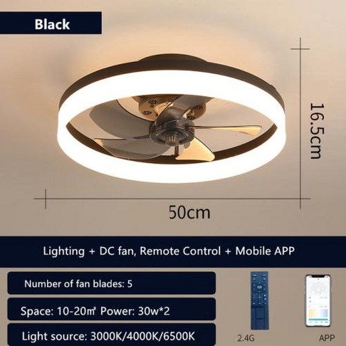 서큐라이트 북유럽 크리에이티브 천장 선풍기 램프 침실 장착 조명 가정용 럭셔리 거실 110V-220V, 16) Coffee 색상 50cm - DC Motor-