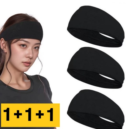 지와이픽 남여공용 스포츠 쿨 헤어밴드, 3개, 블랙