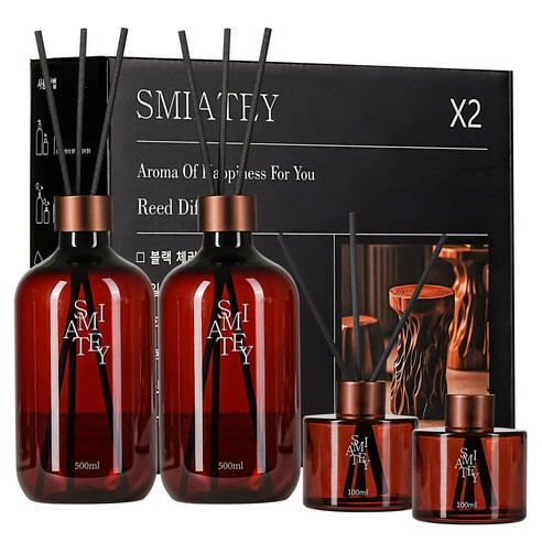 스미어티 디퓨저 대용량 실내 방향제 리필액 선물 세트 500ml, 2개, 호텔목재