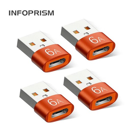 INFOPRISM / 6A 120W PD USB C타입 - A타입 변환 젠더 (OTG), 4개, B / 오렌지, 20mm