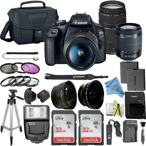 Zeetech Canon EOS Rebel T7 DSLR Camera Bundle with 1855mm Lens EF 75300mm f 45.6 III 2pc SanDisk 32G