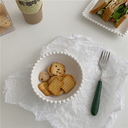 아침 접시 흰색 구슬 오트밀 접시 도자기 그릇 디저트 접시, 화이트 네모판