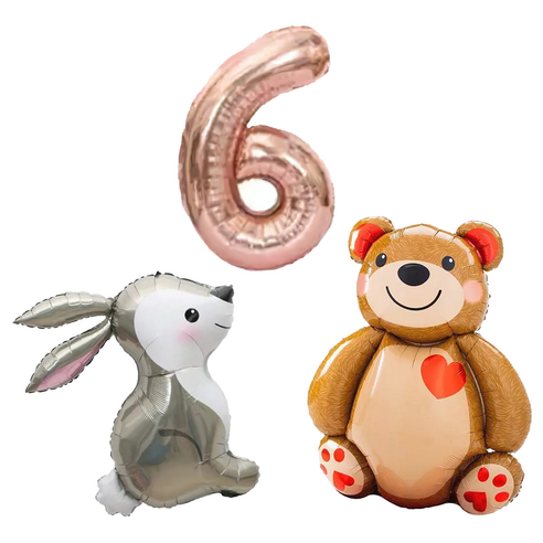 파파 파티 토끼 곰돌이 로즈골드 핑크 숫자 생일 대형 풍선 세트, 1세트, 토끼 + 곰돌이 6