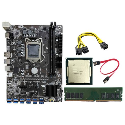 B250C 마더 보드 12 USB3.0 PCI-E 16X 그래픽 슬롯 LGA 1151 DDR4 G3930 / G3900 CPU + 8G DDR4 RAM + 전원 케이블, 보여진 바와 같이, 하나