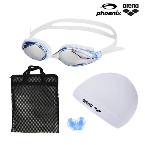 PN-405M 와이드뷰 미러수경 물안경 수영 4종세트, PN-405M(블루)