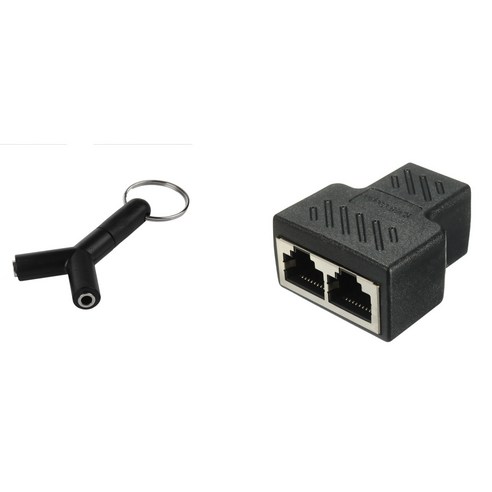 AFBEST 1 pcs 미니 y 모양의 3.5mm 잭 스테레오 오디오 헤드셋 분배기 커넥터 열쇠 고리 및 2 포트 rj45 어댑터, 검정