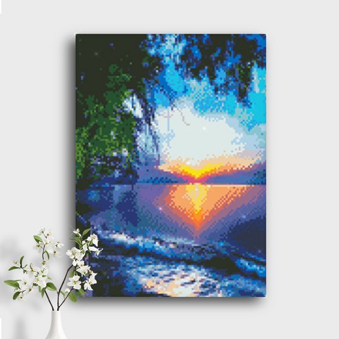 오늘의오브제 DIY 보석십자수 캔버스형 40x30cm, A2_06_바닷가의 일출, 1개
