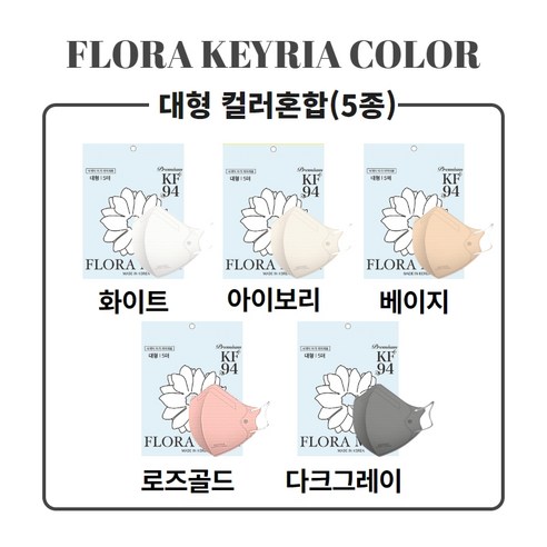 플로라 KF94 새부리 대형 컬러마스크 100매(10매입), 10매입, 10개, 컬러5종혼합