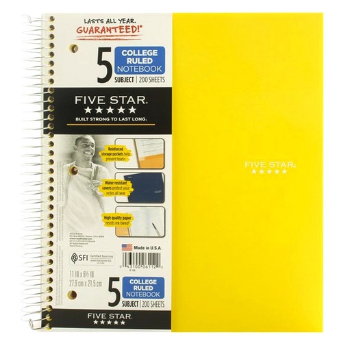 파이브스타 컬리지 룰드 노트북, Yellow, 200매입