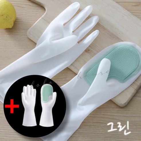 보보네상점 올인원 수세미 고무장갑 세트, 2개, FREE(one size), 그린