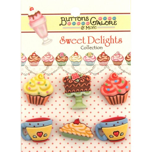버튼갤로어 스위트 딜라이트 3D 버튼 일반단추, Sweet Treats, 6개입