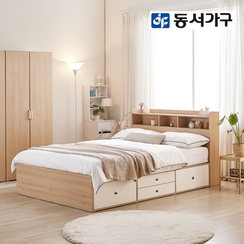 동서가구 LV 레몬 2단수납침대 슈퍼싱글&퀸 총 8종(매트리스 선택), 메이플화이트 콤비