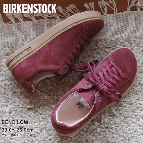 最에 도전중빌켄스톡 벤드로 BIRKENTOCK 스니커즈 여성 핑크 BEND LOW 1020314 빌켄 브랜드 천연 가죽 슈즈 로우컷 캐주얼 걷기쉬운 슈레이스 신발 얇은 폭 너로우핏