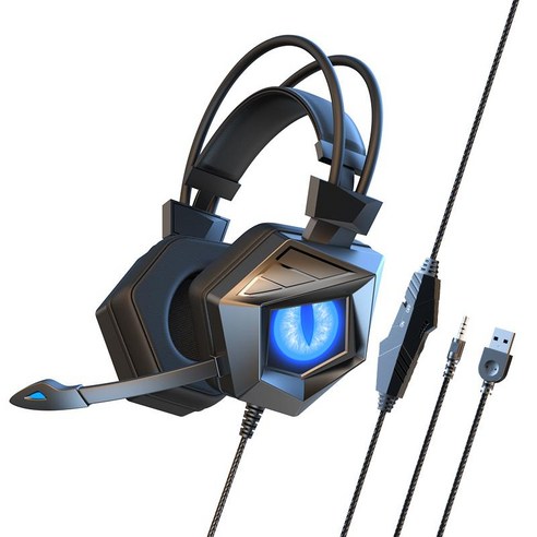 USB 유선 발광 이어폰 e스포츠 게임 이어폰 ES15, 검붉고