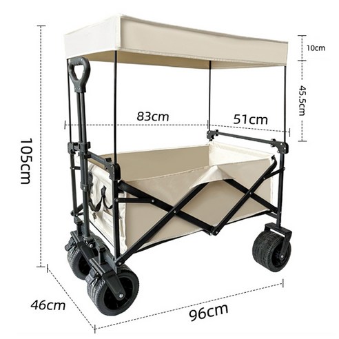 블랙케이셔븐 풀딩 웨건 피크닉 유모차 풀딩 카트 캠핑 웨건 타프, 탱크 타이어 10cm+ 더블 브레이크 + 타프--베이지