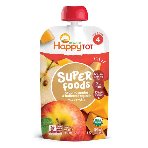 해피토트 슈퍼푸드 어린이 스무디 120g, 사과 + 버터넛 스쿼시 + 슈퍼 치아(Apples + Butternut Squash + Super Chia), 1개