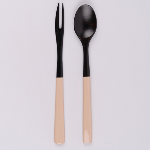 아이하시 옻칠 커트러리 다과용 티스푼 티포크, 베이지, 1세트