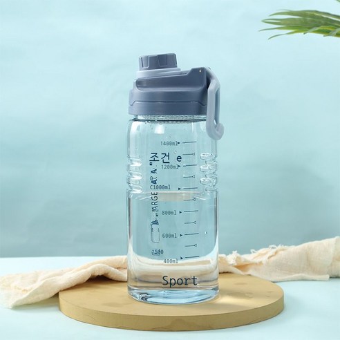 대용량 냉수 컵 투명 새 여름 고온 스포츠 플라스틱 컵 피트니스 규모 플라스틱 공간 컵, 진한 파란색, 2600ml(2039)