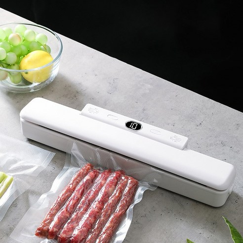 PYHO 가정용 스마트 원터치 진공포장기 심플한 휴대용 식품 실링기+ 비닐팩 10p, 흰색