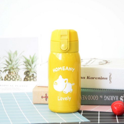 홈애니 미니 보온병 보냉병 텀플러 유아 어린이 물병 원터치 스텐 물통 200ml 300ml+손목스트랩, 옐로, 300ml