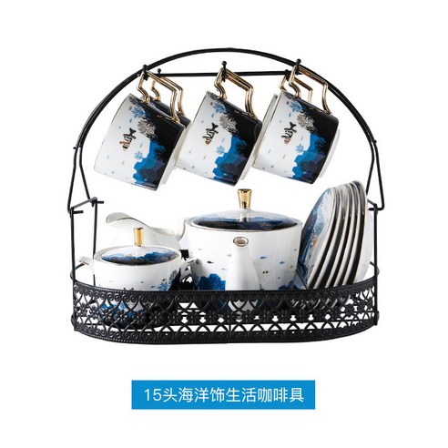 DFMEI.커피잔 세트요.Coffee cup set유럽식 작은 럭셔리 세라믹 커피잔 세트 골드 커피머신 티타임워터컵 스푼입니다., 선물 상자 -15 머리, DFMEI.
