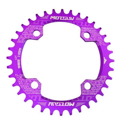 자전거 Chainring 32T 34T 36T 38T 접는 자전거 체인 반지 좁은 넓은 단일 속도 자전거 체인 가이드 링, 보라색 32T, 104 BCD, 알루미늄 합금