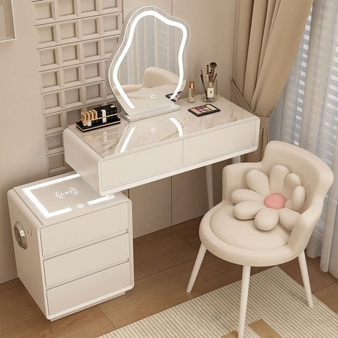 LED 조명 콘솔 화장대 수납 서랍장 확장형 고급형 화장대, Y01(스마트 3서랍형) + 작은 꽃 의자