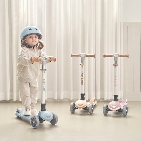 베네베네 킥앤롤 광폭 LED 폴딩 유아 아기 어린이 킥보드 스쿠터 접이식 씽씽카, 베이비 블루, 1개