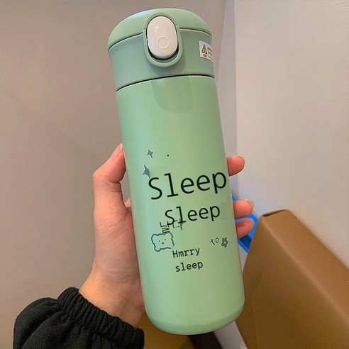 고안가 만화 영어 점프 빨대 보온컵 휴대용 주전자 귀엽다 ins 심플한 물컵, 초록색, 460ml