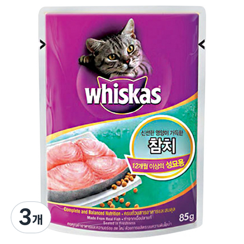 위스카스 어덜트 고양이 습식사료, 참치, 85g, 3개