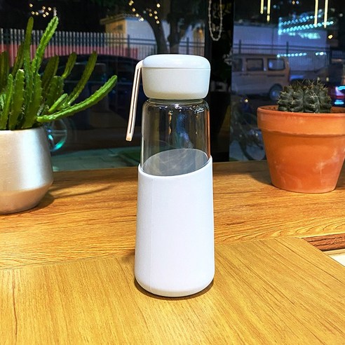 DFMEI 간단한 유리 여성 휴대용 휴대용 실리콘 슬리브 물 컵 커플 미니 컵, DFMEI 파란색, 400ml