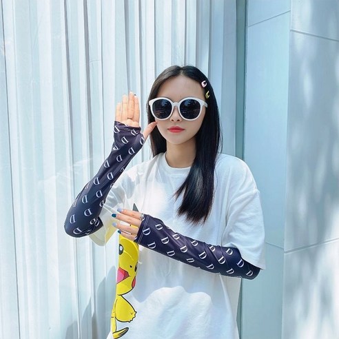 ZZJJC 프린트 캐릭터 쿨토시 선블라우스 여 아웃도어 드라이빙 아암 쿨토시, 업그레이드 아이스(블랙베이스 D)글자)