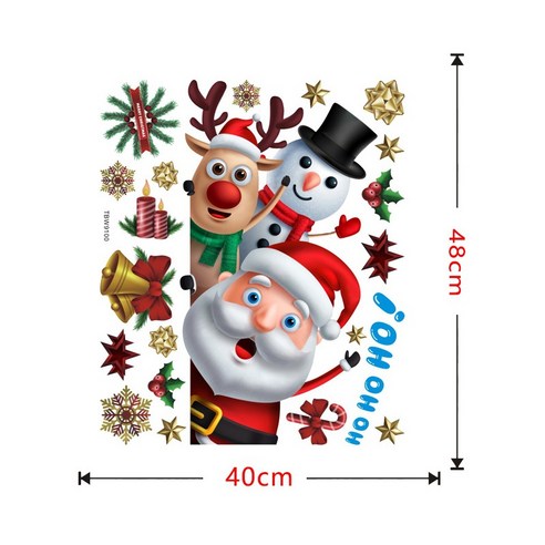DIRUN 스티커 크리스마스 크로스 보더 뜨거운 판매 2020 산타 클로스 창 스티커 장식 엘크 눈사람 냉장고 스티커 자체 접착 벽 스티커, 정장, TBW9100: 40cm x 48cm